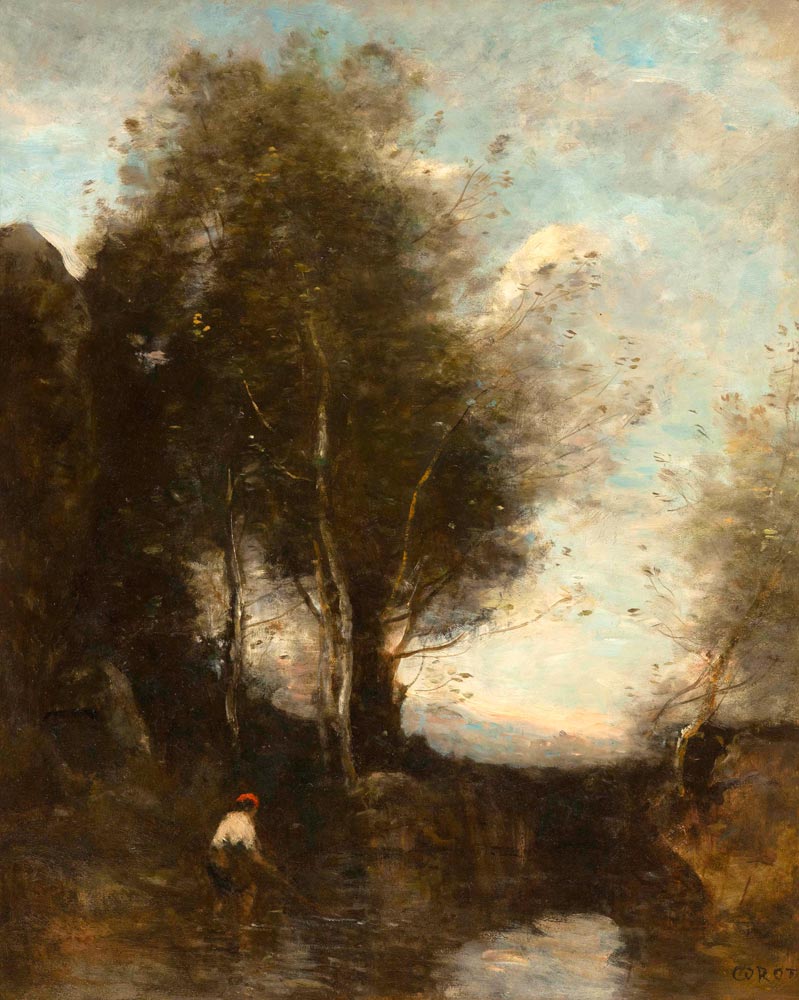 COROT, JEAN BAPTISTE CAMILLE (Paris 1796 - 1879 Ville-d'Avray) La pêche à l`épervier au pied des