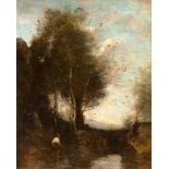 COROT, JEAN BAPTISTE CAMILLE (Paris 1796 - 1879 Ville-d'Avray) La pêche à l`épervier au pied des