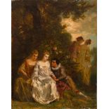 MENN, BARTHÉLEMY (1815 Geneva 1893) Chivalric scene in a park. Oil on canvas laid on board. Signed