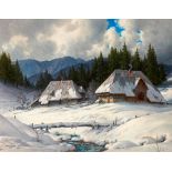 HAUPTMANN, KARL (1880 Germany 1947) Winter landscape in the Black Forest. 1935. Oil on board. Signed