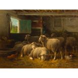LEEMPUTTEN, CORNELIS VAN (Werchter 1841 - 1902 Schaerbeek) Sheep in a stall. Oil on canvas. Signed