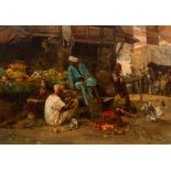 PAVY, EUGÈNE (France / England, end of the 19th century) Oriental market scene. 1885. Oil on canvas.