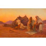 PILNY, OTTO (Budweis 1866 - 1936 Zürich) Playing dice in the desert. Oil on canvas laid on panel.