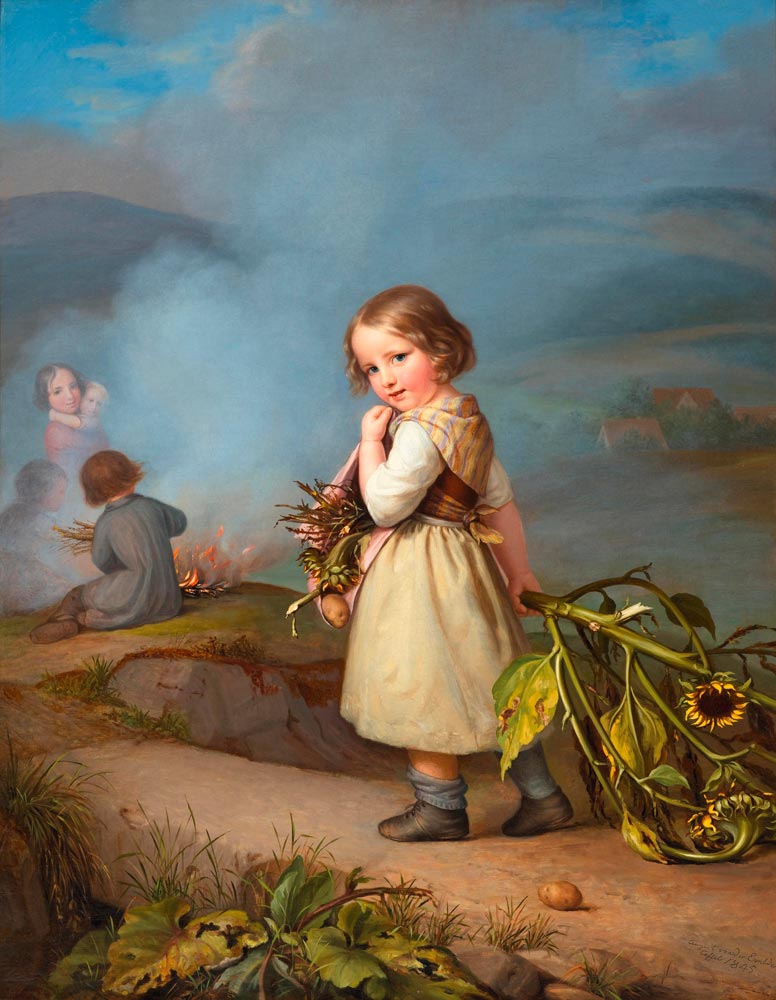 EMBDE, AUGUST VON DER (1780 Kassel 1862) Girl on her way to cooking potatoes in the fire. 1845.