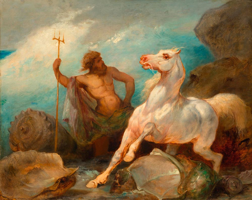 ODIER, EDOUARD ALEXANDRE (Hamburg 1800 - 1868 Paris) Neptune créant le cheval. Circa 1841/45. Oil on