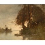 TROUILLEBERT, PAUL DÉSIRÉ (1829 Paris 1900) Le soir au bord de la vienne. Oil on canvas. Signed