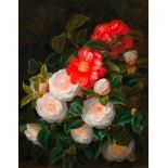 JENSEN, JOHAN LAURENTZ (1800 Gentofte 1856) Red and white camellias. Oil on panel. Signed lower