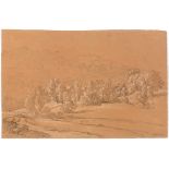LINCK, JEAN - ANTOINE  (1766 Geneva 1843) Hill with trees and houses before a mountain. Black chalk,