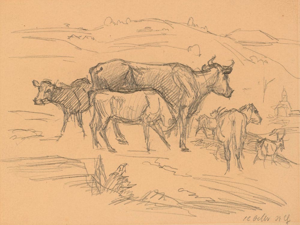 GILLE, CHRISTIAN FRIEDRICH  (1805 Ballenstedt - 1899 Wahnsdorf bei Dresden) Cows with their calves
