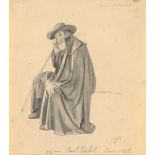 PESCHEL, CARL GOTTLIEB  (1798 Dresden 1879) Seated old man with drape.  Grey brush, graphite.