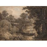 TROLL, JOHANN HEINRICH  (1756 Winterthur 1824) Two monks at the waterside in a wooded landscape.