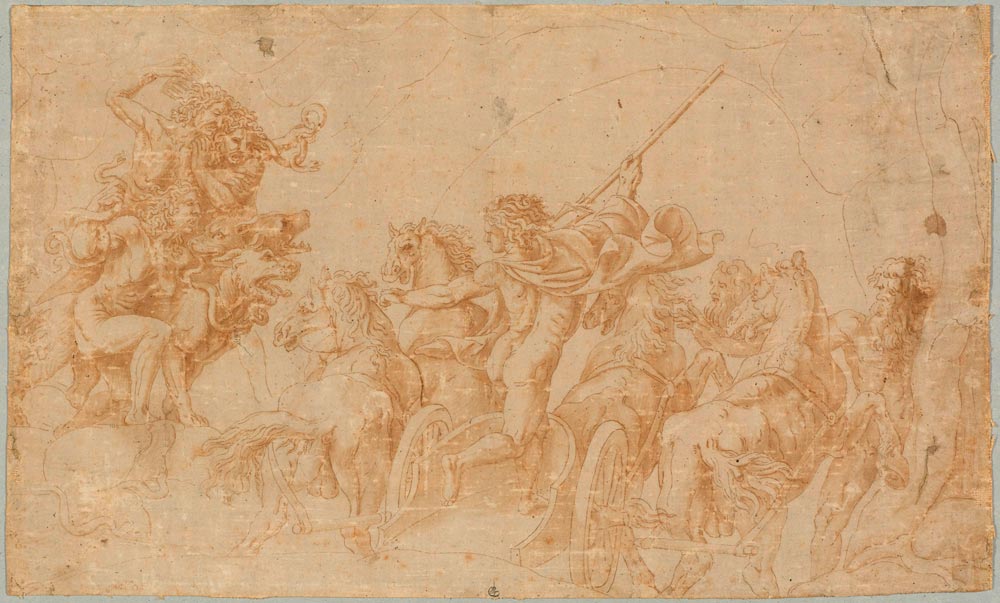 Circle of ROMANO, GIULIO  (Rome 1499 - 1546 Mantua), The descent of Pluto into Hell.  Brown pen