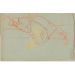 AUSTRIA, CIRCA 1900  Young woman sleeping on a canapé. Red chalk on grey-green paper. 31x 48