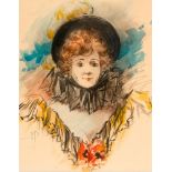 MONOGRAMMIST F.P.  (active circa 1900) Portrait of a woman. Black pen and brush, watercolour,