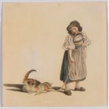 MIND, GOTTFRIED  (1768 Bern 1814) Girl with cat. Watercolour over black chalk. Verso old numbering