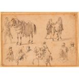 FRENCH, 18TH CENTURY  Studies of men from the Orient with horses.  Pen and brush in grey. 17 x 25