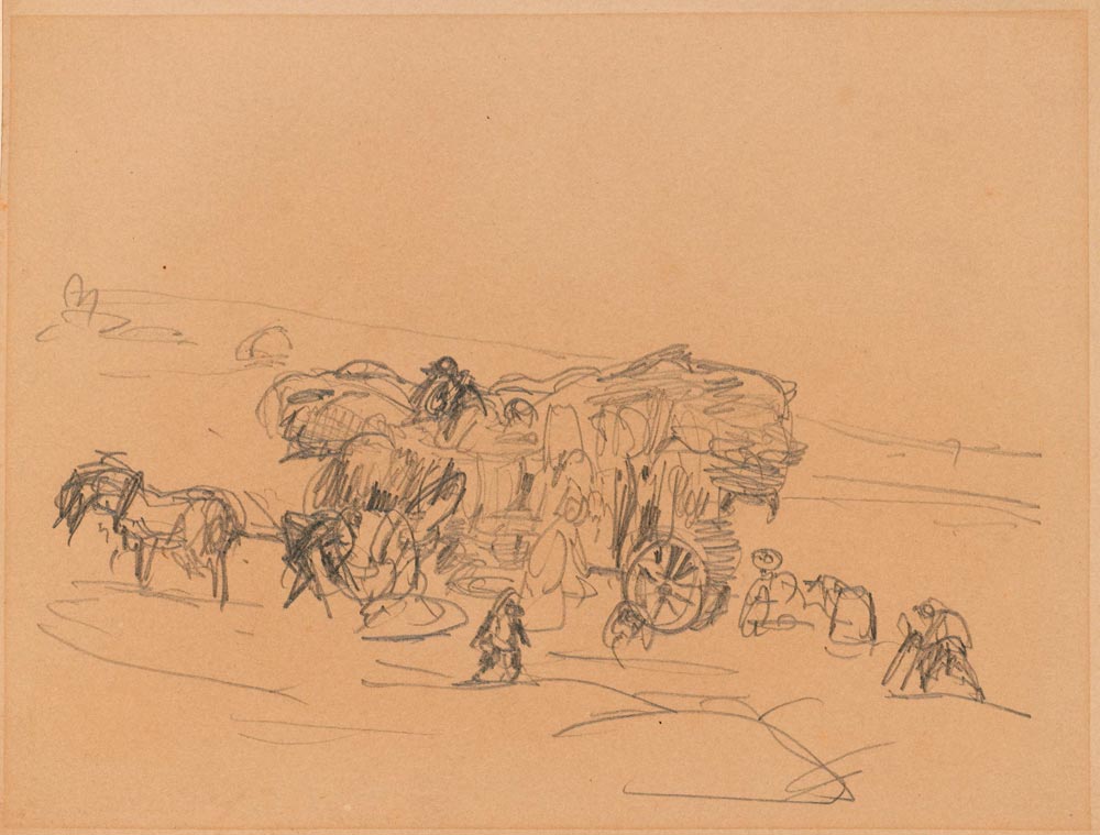 GILLE, CHRISTIAN FRIEDRICH  (1805 Ballenstedt - 1899 Wahnsdorf near Dresden) Hay harvest. Graphite .