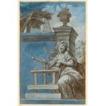 SOUTH GERMAN, CIRCA 1750  Allegory of the art of printing.  Brown pen, grey wash, blue gouache,