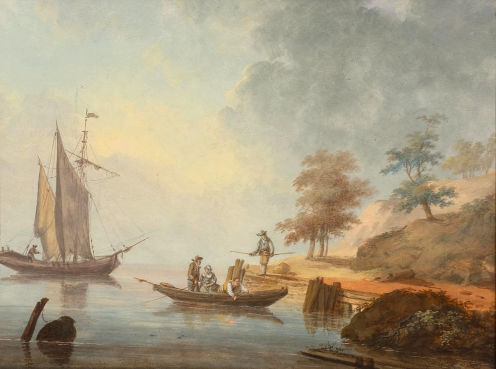 MORETH, J.  (active 18th/19th century) 1. Idyllic lake shore with two boats 2. Coastal view with - Image 2 of 2