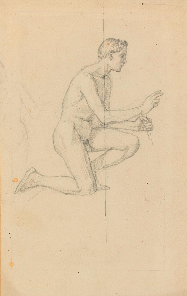 PESCHEL, CARL GOTTLIEB  (1798 Dresden 1879) 2 sheets: 1.kneeling young male nude. 2. The same, - Image 2 of 2