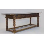 REFECTORY TABLE, Louis XIII, France. Walnut and oak. Rectangular leaf, three drawers. 224x70x80