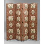 FOLDING SCREEN, 20th century. Four panels, covered with a flower-patterned fabric cover. H 194, L