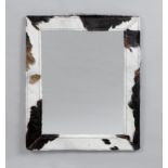 MIRROR, in the rustic style. Rectangular, frame lined with cow hide. 97x79 cm.    SPIEGEL, im