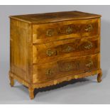 CHEST OF DRAWERS, Baroque, Switzerland, 18th century. Walnut, burlwood and fruit woods inlaid with