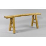 BENCH, in the rustic style. Hardwood. Rectangular seat, inclined legs. L142 cm.    BANK, im