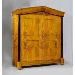 CUPBOARD, Biedermeier, Switzerland or Germany. Walnut, in part ebonized. Rectangular body with