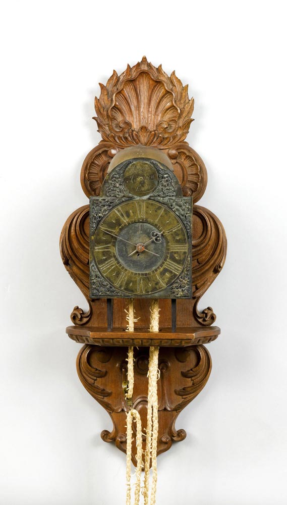 IRON CLOCK, England, 18th century. The dial inscribed WILLIAM JOURDAIN LONDON. Open case. Brass dial