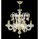 FROM THE DE AMODIO COLLECTION: CHANDELIER, Murano, 20th century. Colourless glass with gold