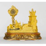 TABLE CLOCK WITH AUTOMATON, France, middle of the 19th century. Bronze. Designed as a harbour with a