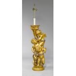 CANDELABRA WITH FIGURES, Baroque style, Italy, 19th century. Wood, carved with 3 angels holding a