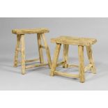 2 STOOLS, in the rustic style. Hardwood. Rectangular seat.    2 HOCKER, im rustikalen Stil.