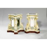 PAIR OF PAINTED AND PARTLY MIRRORED PEDESTALS, in the Italian Baroque style, 20th century. Wood