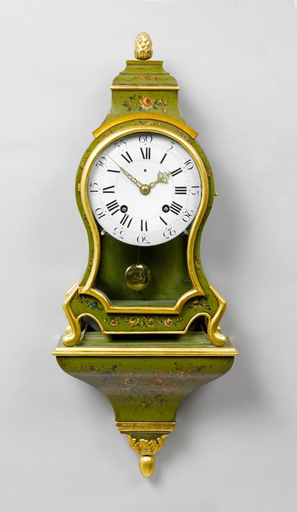 PAINTED CLOCK ON PLINTH, Neuchâtel, end of the 18th century. The movement signed N. GIRARDIN À