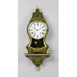 PAINTED CLOCK ON PLINTH WITH DATE, Neuchâtel, 18th century. Curved, wooden case, painted green and