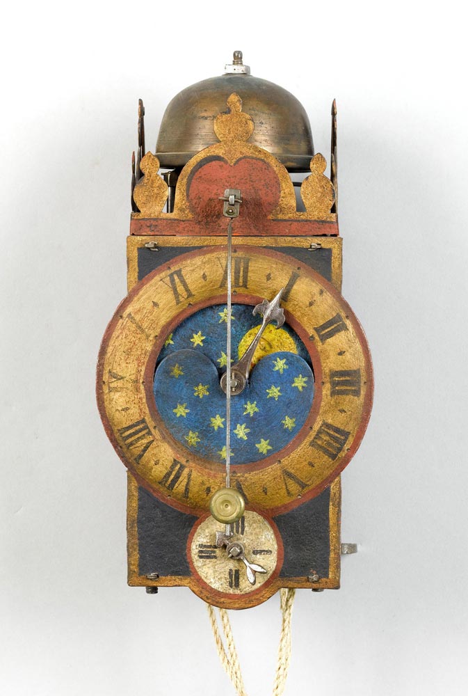 IRON CLOCK WITH MOON PHASE AND FRONT PENDULUM, Germany, 17th century. Closed, rectangular metal case