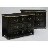 COMMODE, Regency style, France. Wood, lacquered black and inlaid with brass fillets. Rectangular