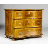 SMALL COMMODE, Baroque, Switzerland, probably Berne, 18th century. Walnut inlaid with rectangular