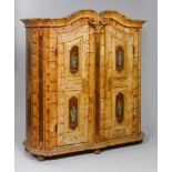 PAINTED ARMOIRE, late Baroque, probably from Germany, 19th century. Grained pine, the door
