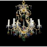 CHANDELIER, Baroque style. Baluster-shaped, pierced brass frame with 6 curved light branches.