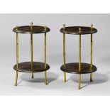 PAIR OF GUERIDONS, Restoration style. Wood, lacquered black with chinoiserie motifs, birds and