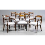 FROM THE DE AMODIO COLLECTION: SET OF 6 CHAIRS AND 2 FAUTEUILS, Regency style, England. Mahogany.