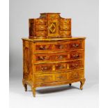 COMMODE WITH UPPER SECTION, Baroque, Germany, 18th century. Walnut and burlwood inlaid in reserves
