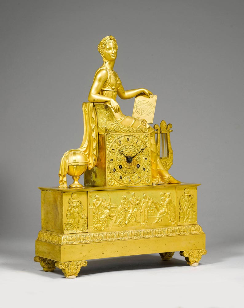 MANTEL CLOCK, Empire, Paris. Gilt bronze. Rectangular with a seated female figure, probably the - Image 2 of 4