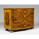 COMMODE, Baroque, Germany or Switzerland, 18th century. Walnut and burlwood inlaid in rectangular