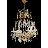 CHANDELIER, Baroque style, 20th century. Pierced, curved gilt metal frame with 6 light branches.