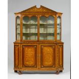 VITRINE, in the Dutch Baroque style, 19th century. Mahogany inlaid with flowers, leaves, bows,